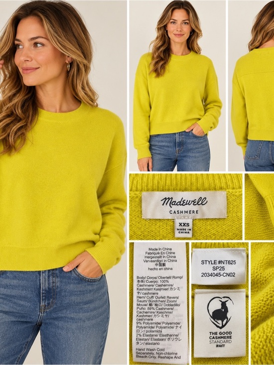 Madewell Sweaters - Madewell Women's Cashmere Crewneck Sweater in Chartreuse